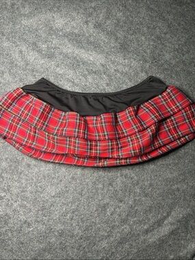 Plaid Red Ruffle Mini Skirt with Black Waistband